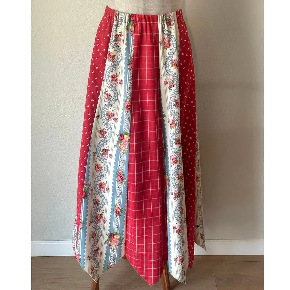 OOAK Handmade Prairie Patchwork Maxi Skirt Folk Art Cottagecore Heirloom - Picture 4 of 12
